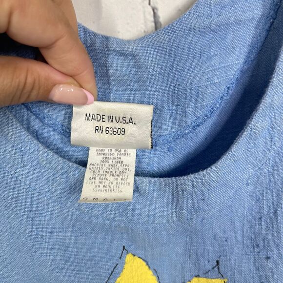 Mishi Maxi Linen Dress Women Small Chambray Hand Painted Artsy Pockets Boho - Picture 6 of 14